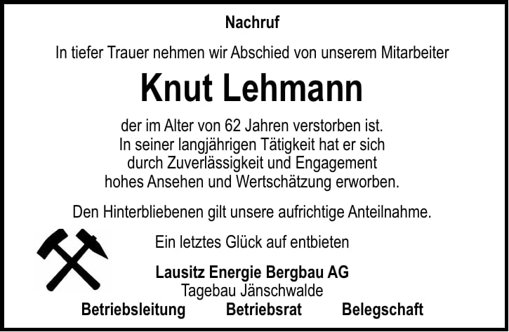 Traueranzeige Knut Lehmann