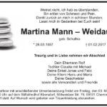 Traueranzeige Martina Mann-Weidauer, geb. Schultka