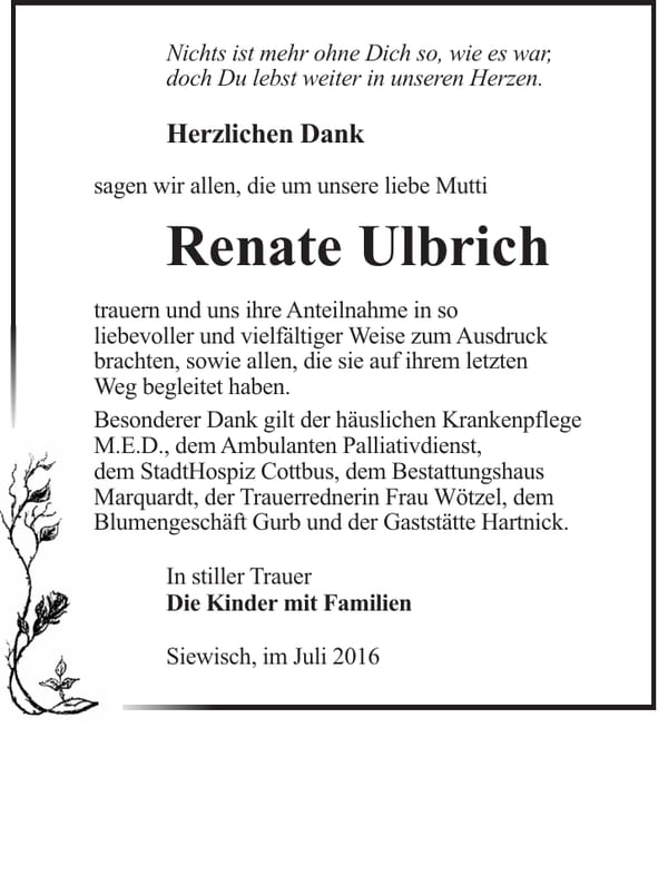 Danksagung Renate Ulbrich