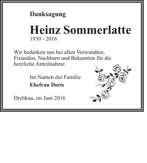 Danksagung Heinz Sommerlatte