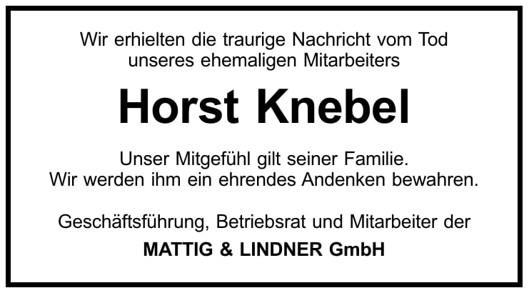 Traueranzeige Horst Knebel