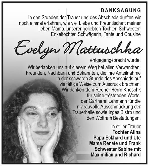 Danksagung Evelyn Mattuschka