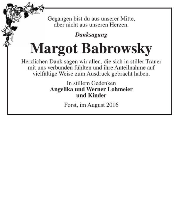 Danksagung Margot Babrowsky