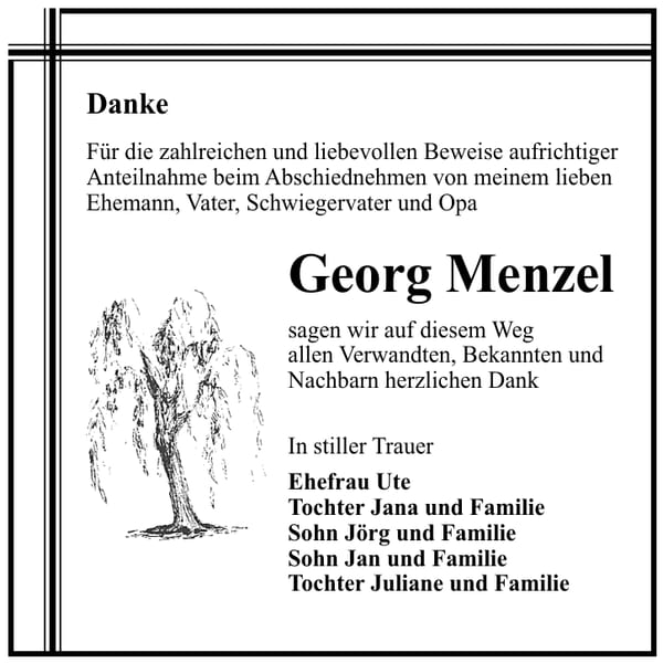 Danksagung Georg Menzel