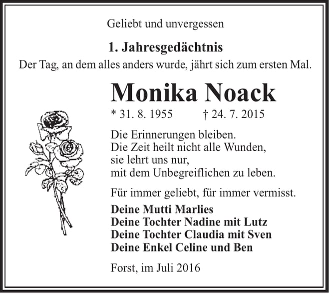 Jahresgedenken Monika Noack