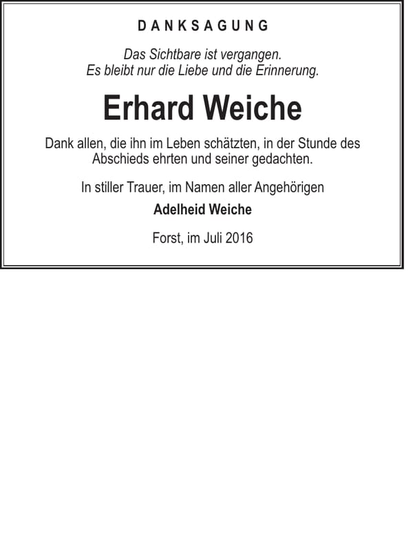 Danksagung Erhard Weiche
