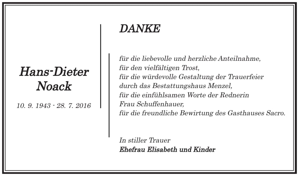 Danksagung Hans-Dieter Noack