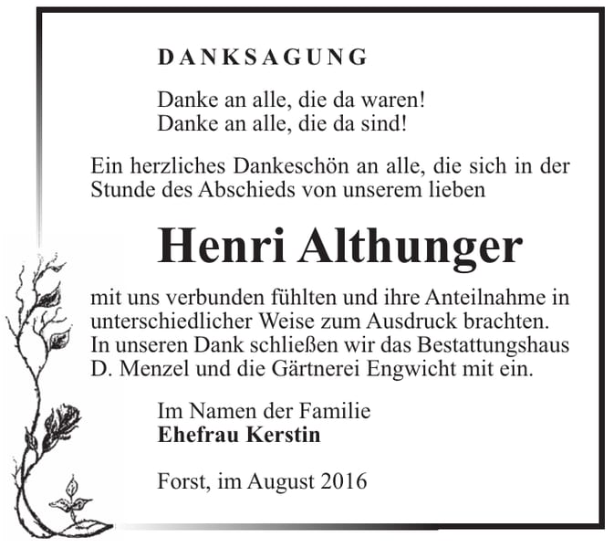 Danksagung Henri Althunger