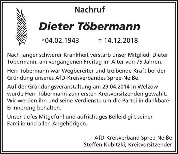 Nachruf Dieter Töbermann
