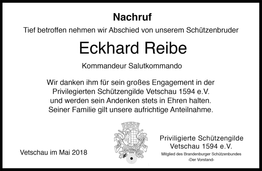 Nachruf Eckhard Reibe
