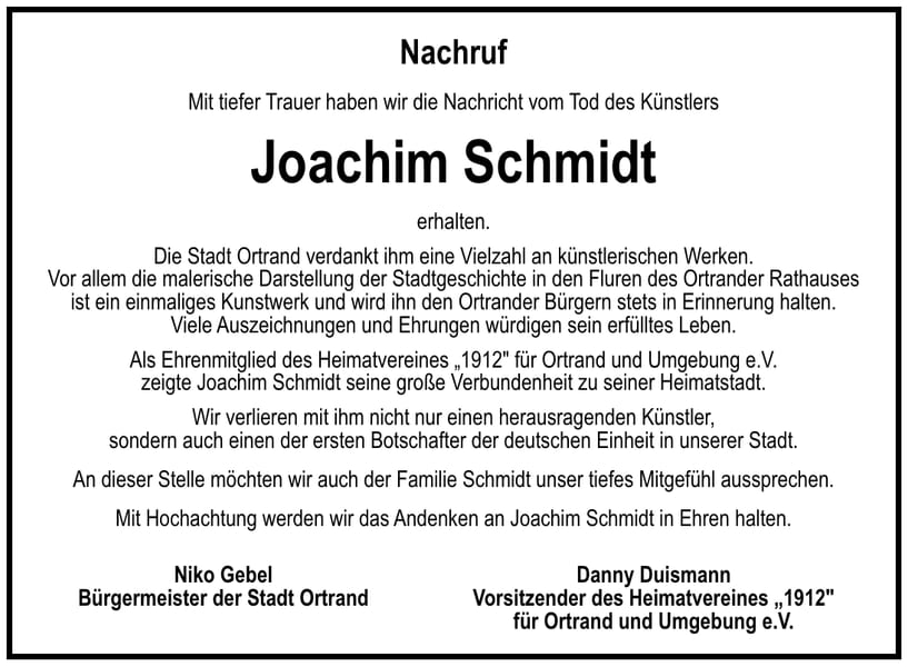 Nachruf Joachim Schmidt