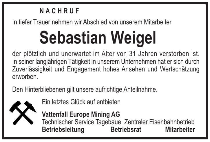 Nachruf Sebastian Weigel