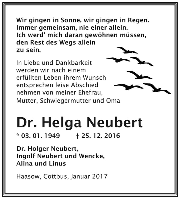 Traueranzeige Dr. Helga Neubert