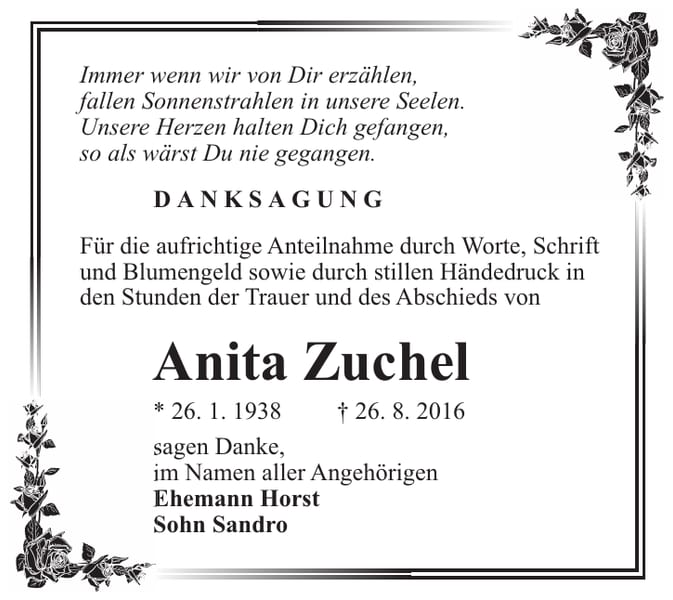 Danksagung Anita Zuchel