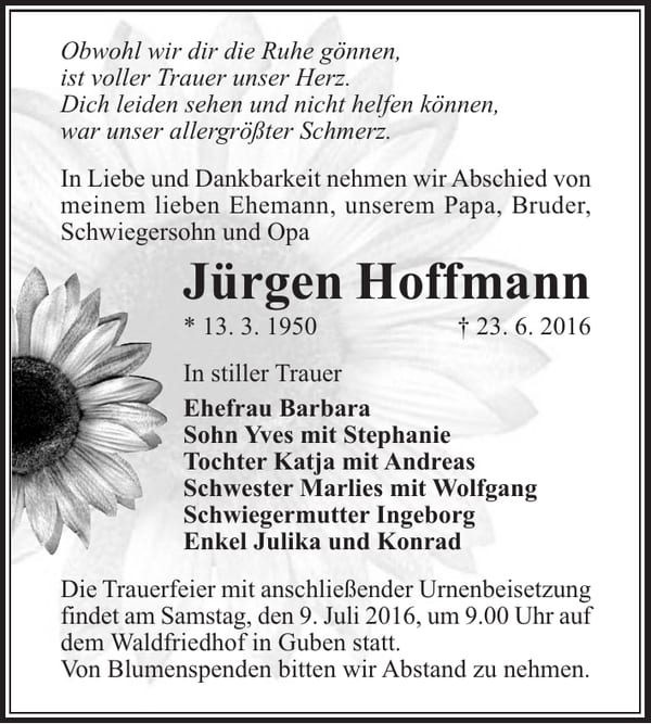 Traueranzeige Jürgen Hoffmann