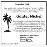 Traueranzeige Günter Nickel