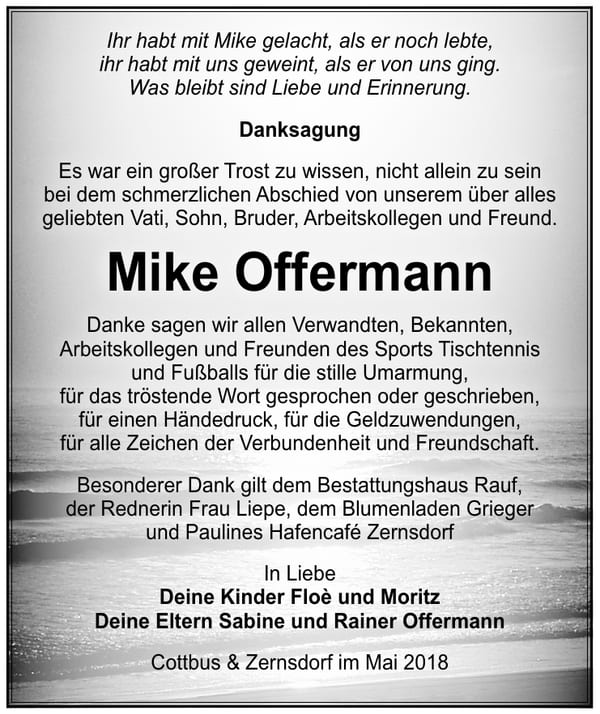 Danksagung Mike Offermann