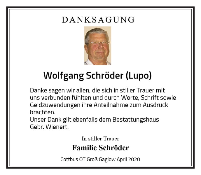 Traueranzeige Wolfgang Schröder (Lupo)
