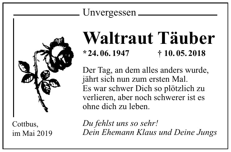 Traueranzeige Waltraut Täuber