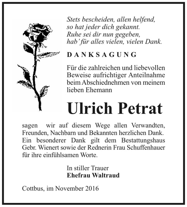 Danksagung Ulrich Petrat