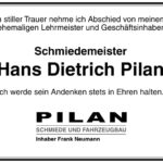 Traueranzeige Hans Dietrich Pilan