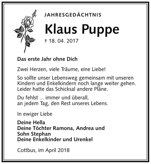 Traueranzeige Klaus Puppe