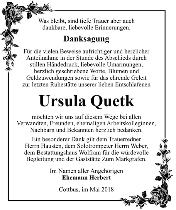 Danksagung Ursula Quetk