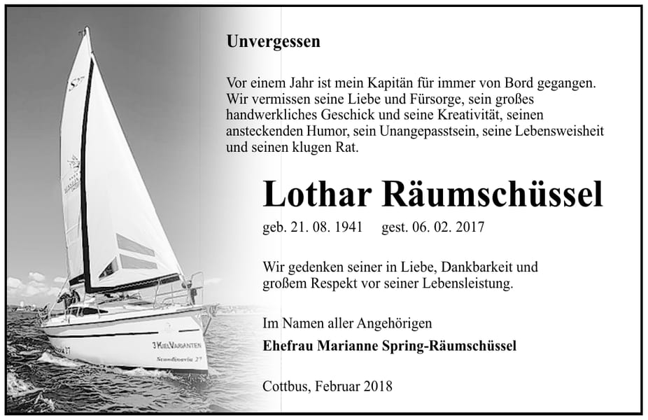 Traueranzeige Lothar Räumschüssel