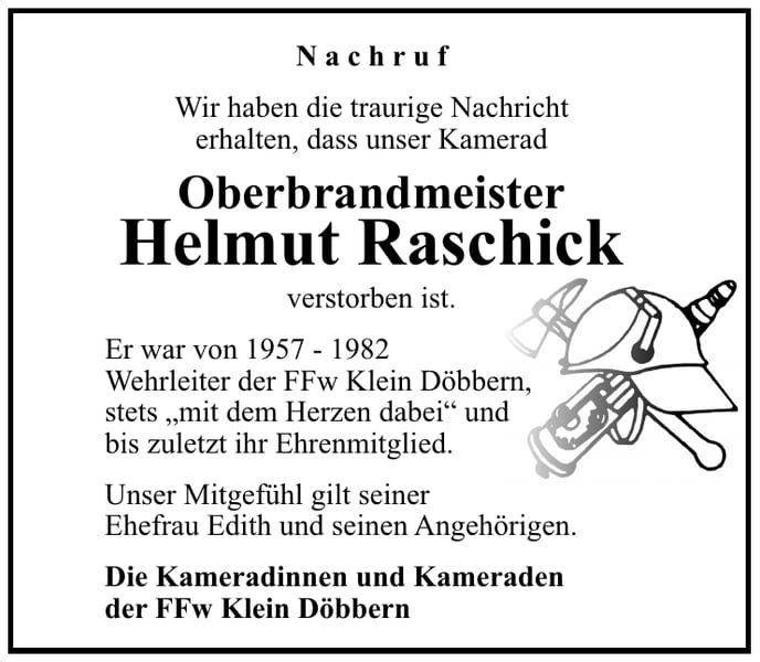 Nachruf Helmut Raschick