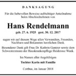 Danksagung Hans Rendelmann