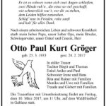 Traueranzeige Otto Paul Kurt Gröger