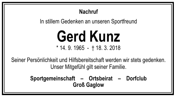 Jahresgedenken Gerd Kunz
