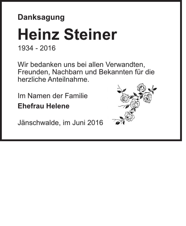Danksagung Heinz Steiner