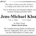 Traueranzeige Jens-Michael Kloas