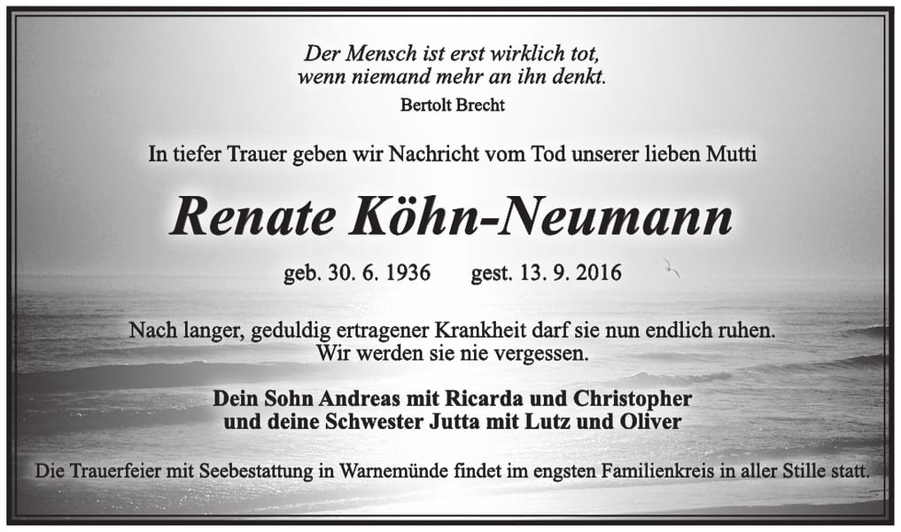 Traueranzeige Renate Köhn-Neumann