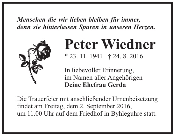 Traueranzeige Peter Wiedner