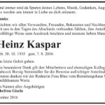 Danksagung Heinz Kaspar