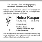 Traueranzeige Heinz Kaspar