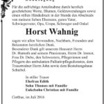 Danksagung Horst Wahnig