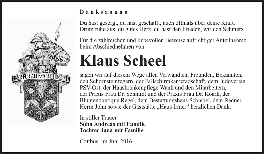 Danksagung Klaus Scheel