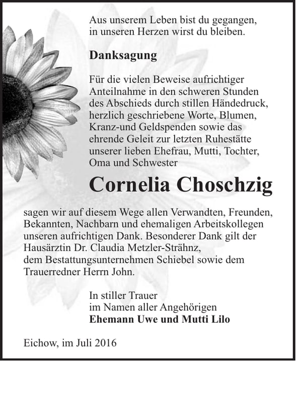 Danksagung Cornelia Choschzig