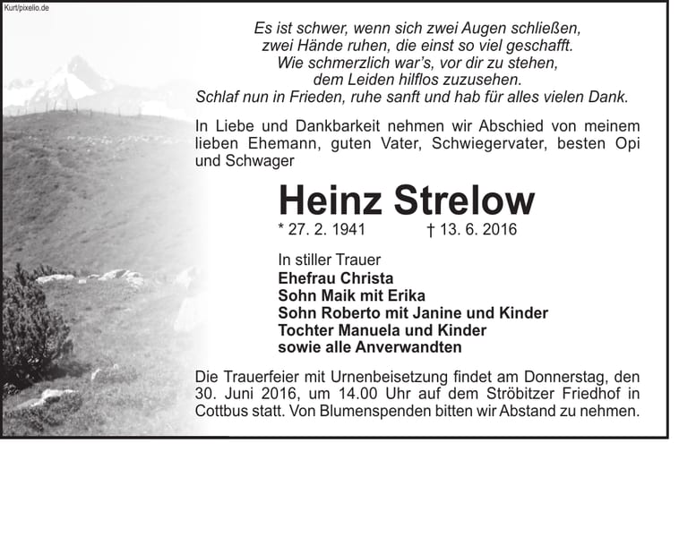 Traueranzeige Heinz Strelow