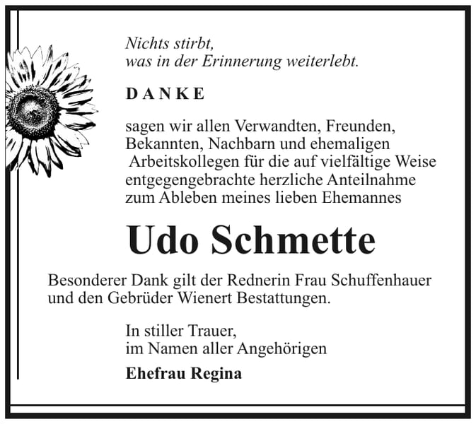 Danksagung Udo Schmette