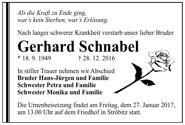Traueranzeige Gerhard Schnabel