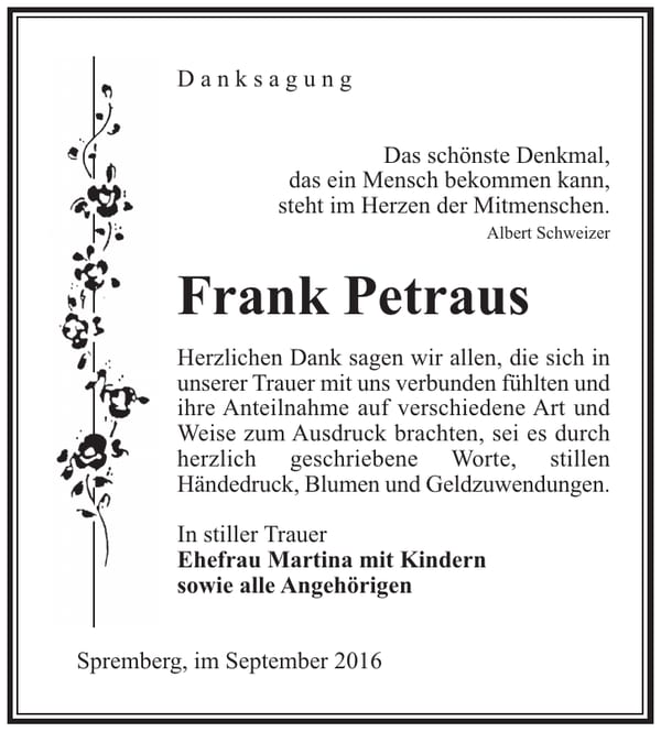Danksagung Frank Petraus