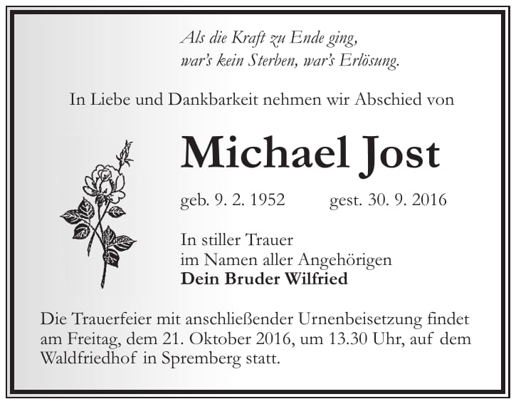 Traueranzeige Michael Jost