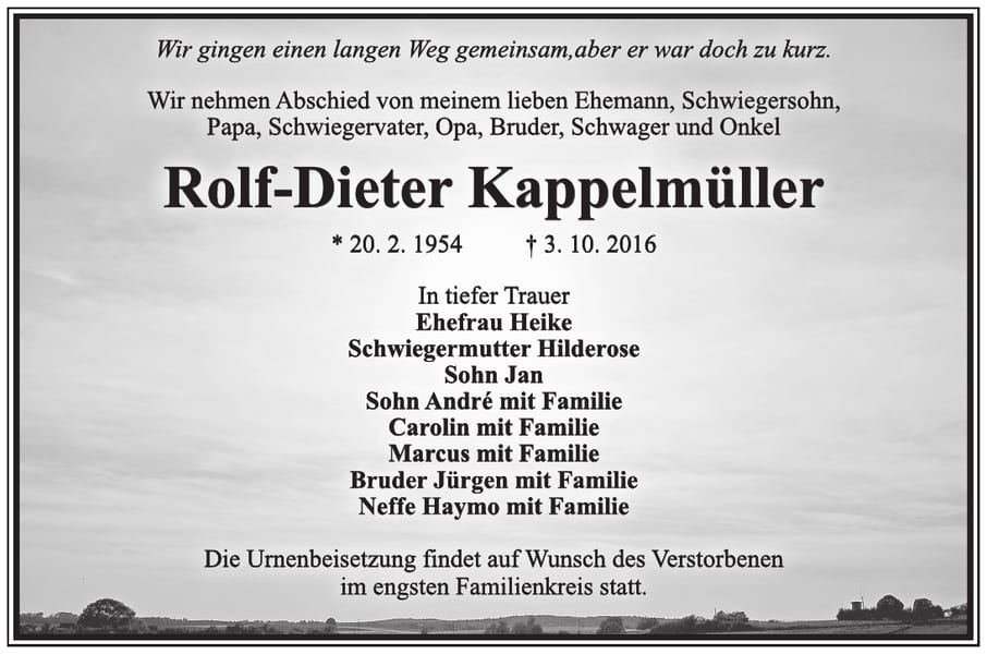 Traueranzeige Rolf-Dieter Kappelmüller
