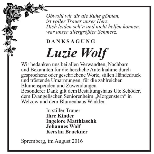 Danksagung Luzie Wolf