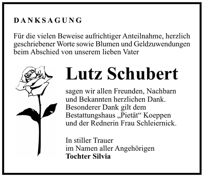 Traueranzeige Lutz Schubert