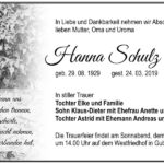 Traueranzeige Hanna Schulz